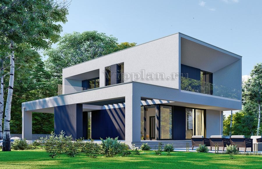 Двухэтажный дом с террасами, балконом и гаражом на 2 машины