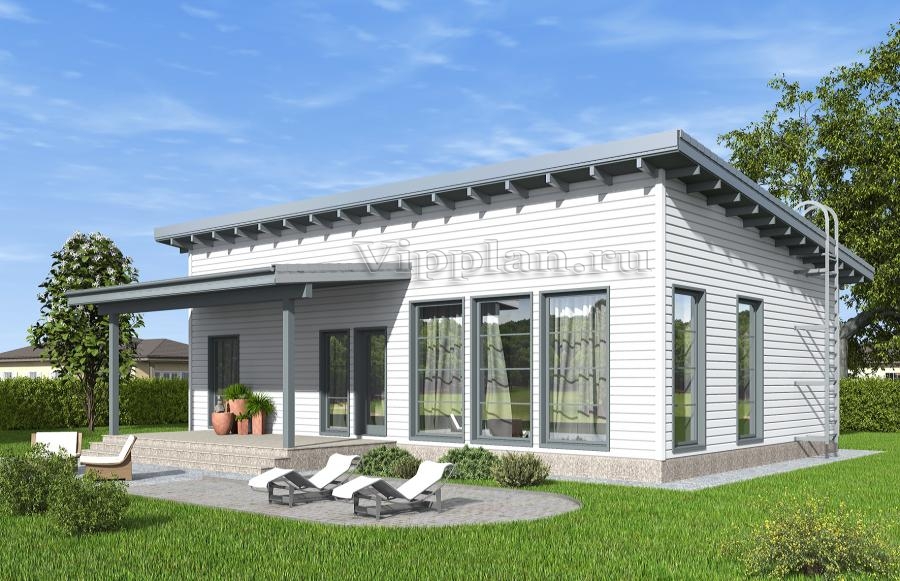 Одноэтажный дом с тремя спальнями, кухней-гостиной и террасой